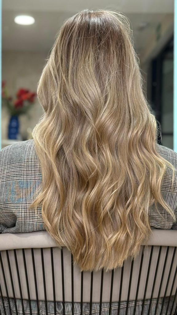 Balayage rubio miel con ondas en el salón ATICA de Malasaña